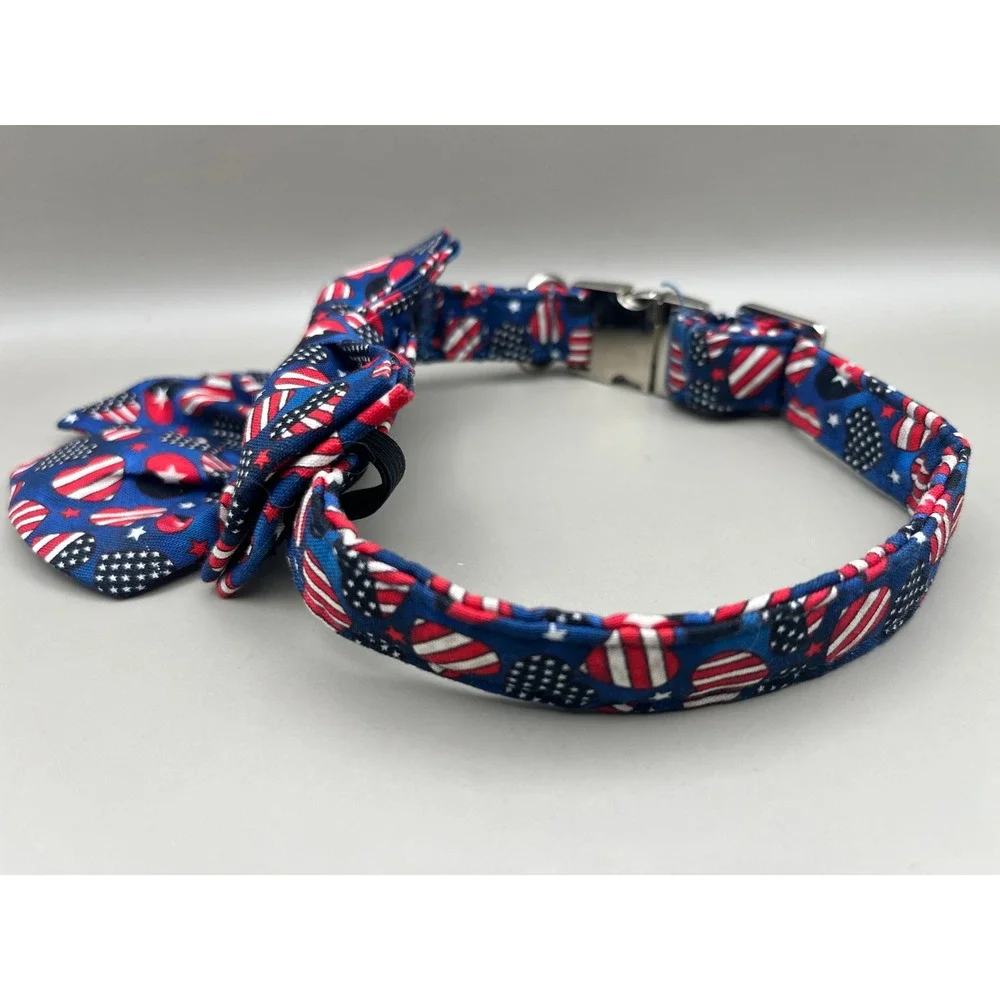 Patriotic Stars Stripes Heart Dog Collar Detachable Bow Tie 15